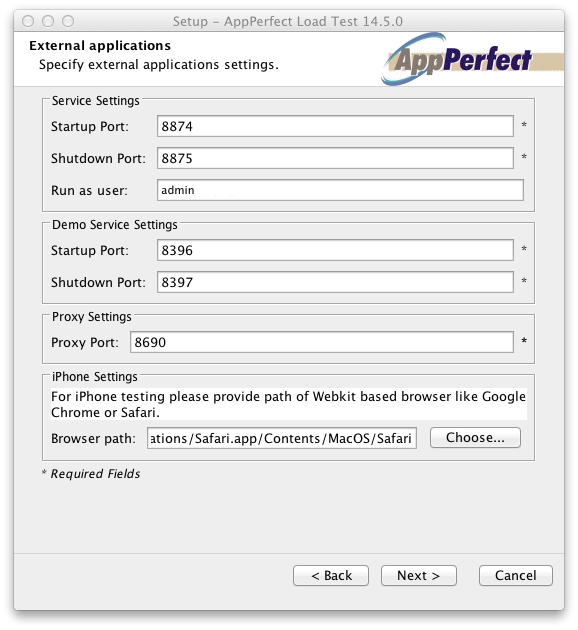 AppPerfect service settings