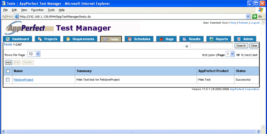 Cloud Hosted testing : Test Manager, Tests view