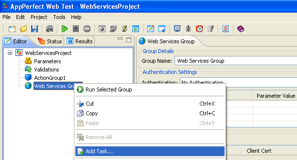 Web Services Functional Testing : Add Task Option