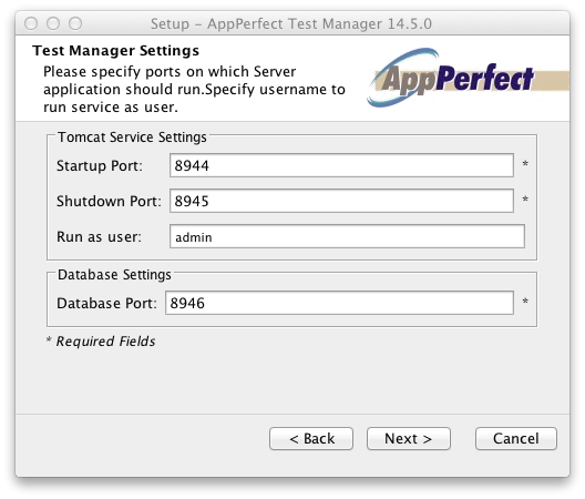 AppPerfect service settings