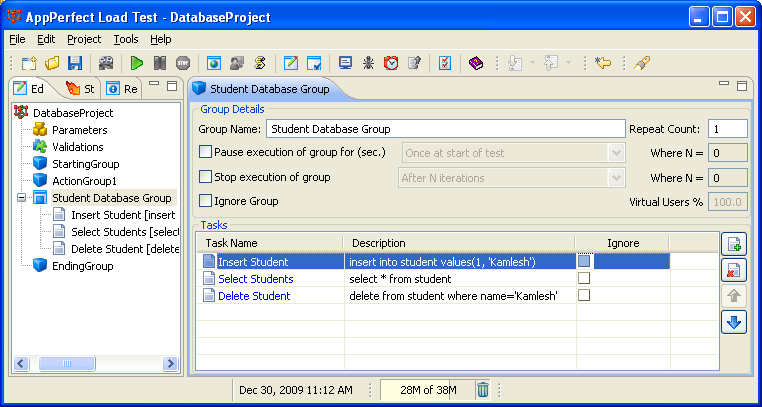 Database Load Testing : Editor View
