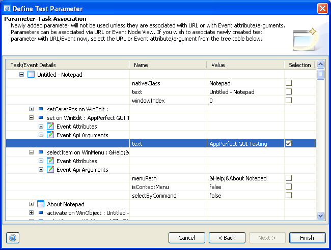 GUI Testing : Parameter Association