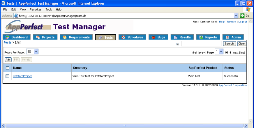 Cloud Testing : Test Manager, Tests view