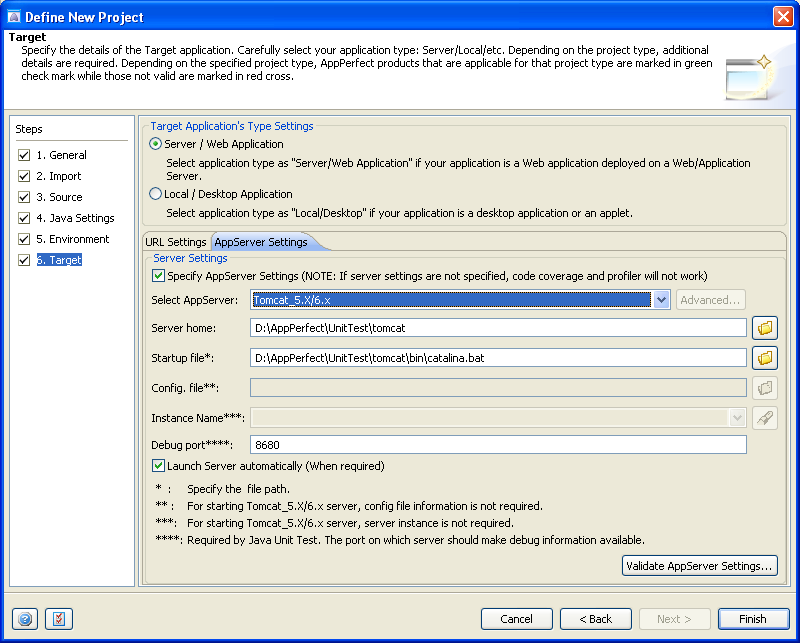 Java Unit Testing : Configuring Target Settings