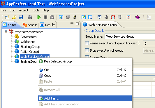 Web Services Load Testing : Add Task Option